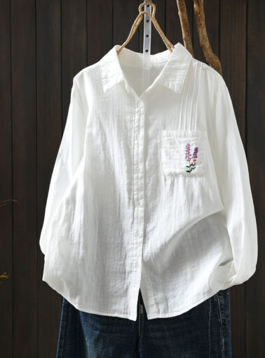Women Spring Artsy Embroidery 100%Cotton Shirt