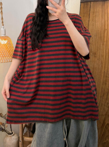 Women Artsy Summer Casual Stripe O-Neck T-Shirt
