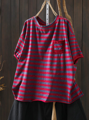 Women Summer Casual Stripe O-Neck T-Shirt