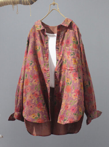Women Artsy Summer Flower 100%Cotton Shirt