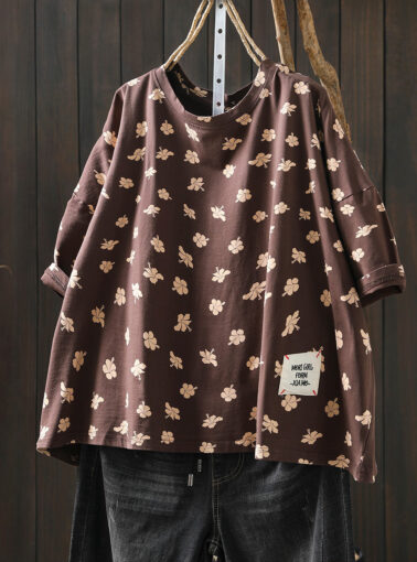 Women Summer Vintage Print O-Neck T-Shirt